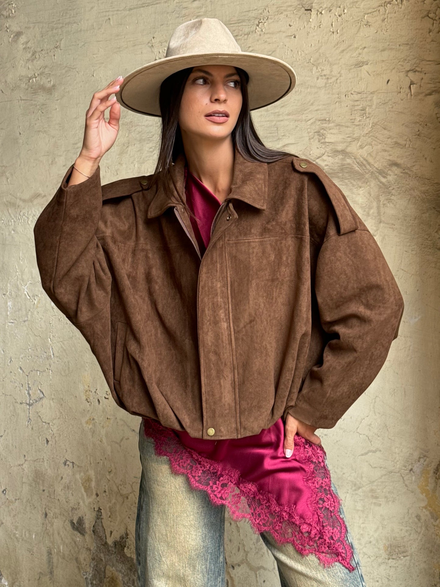 Bomber suede camel