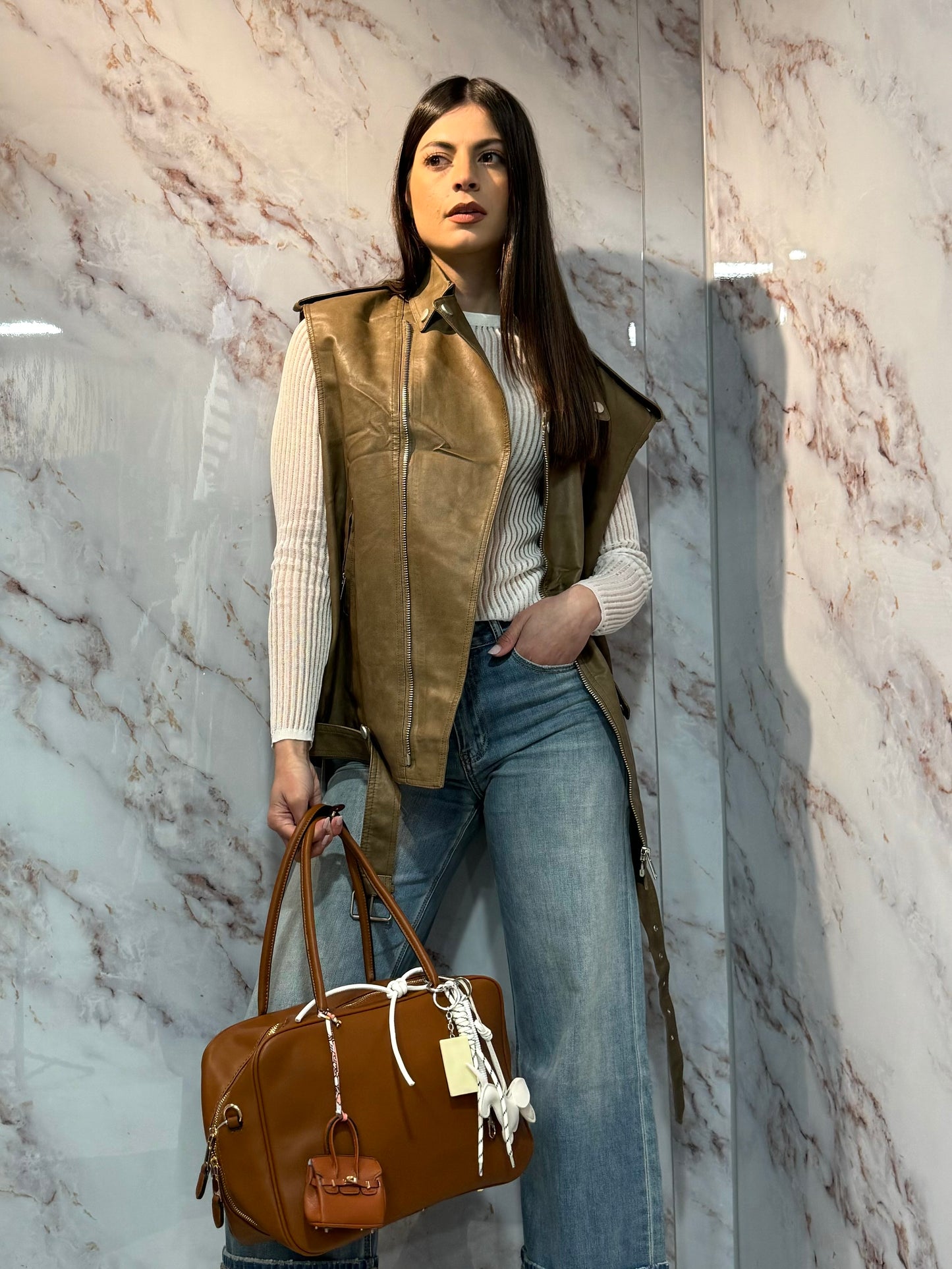 Gilet ecopelle cappuccino