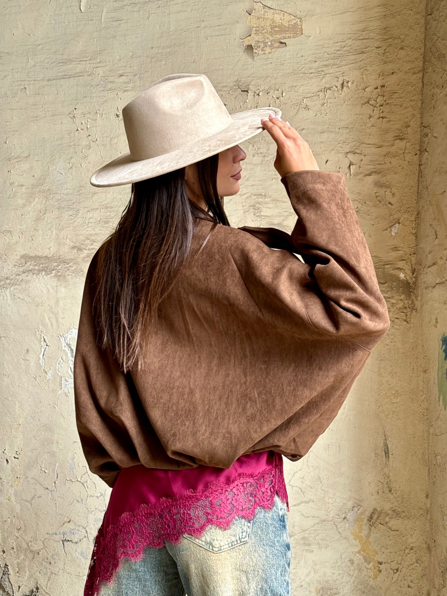 Bomber suede camel