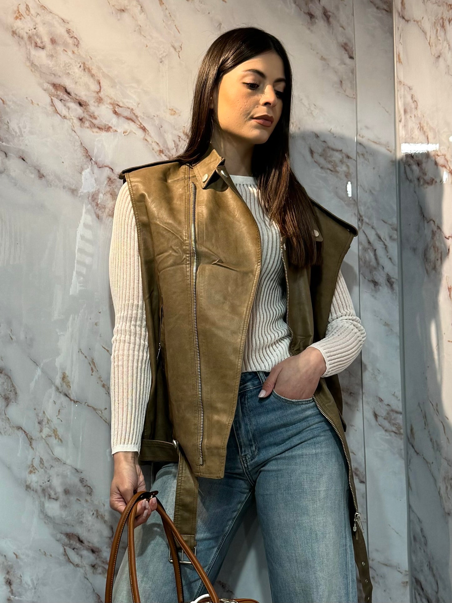 Gilet ecopelle cappuccino