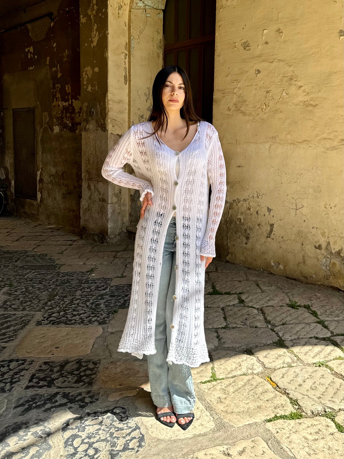 CARDIGAN FILO LAVORATO BIANCO