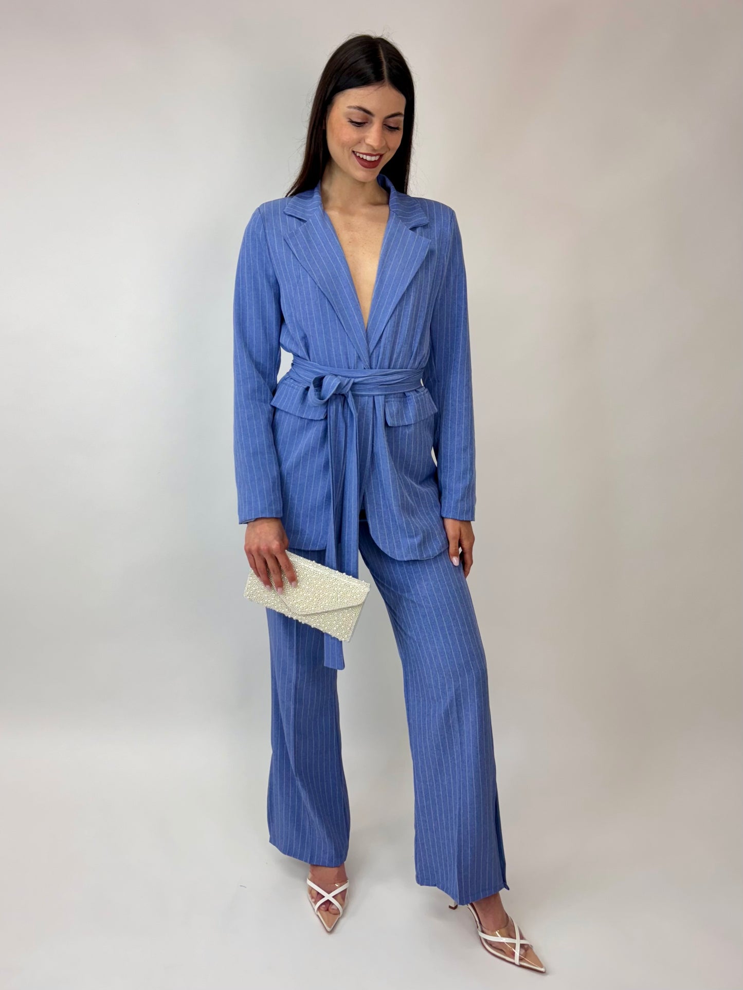 Tailleur Best azzurro gessato