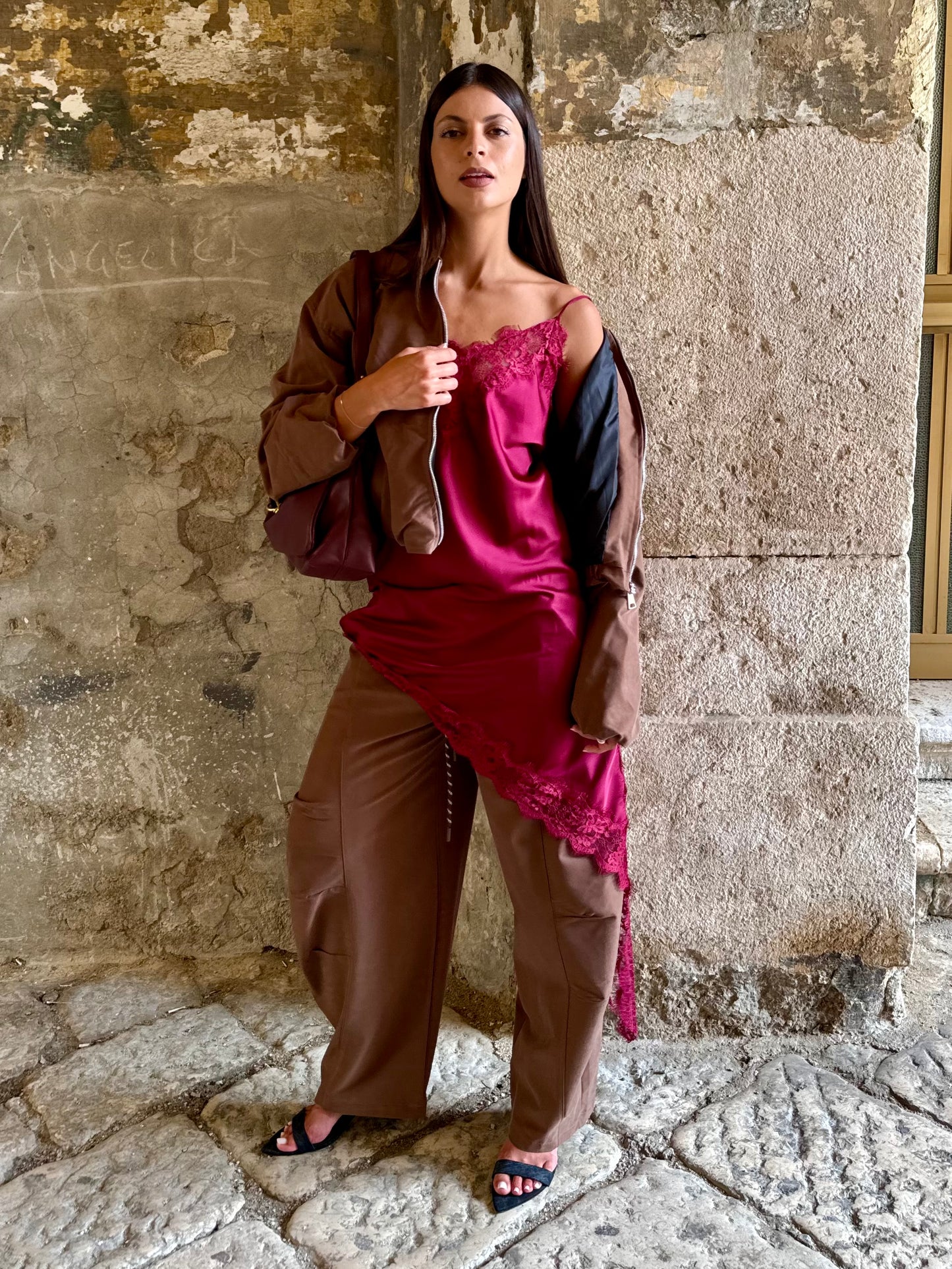 SATIN BURGUNDY DRESS