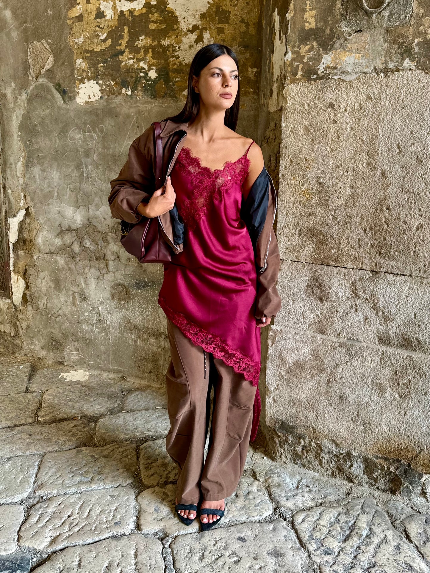 SATIN BURGUNDY DRESS