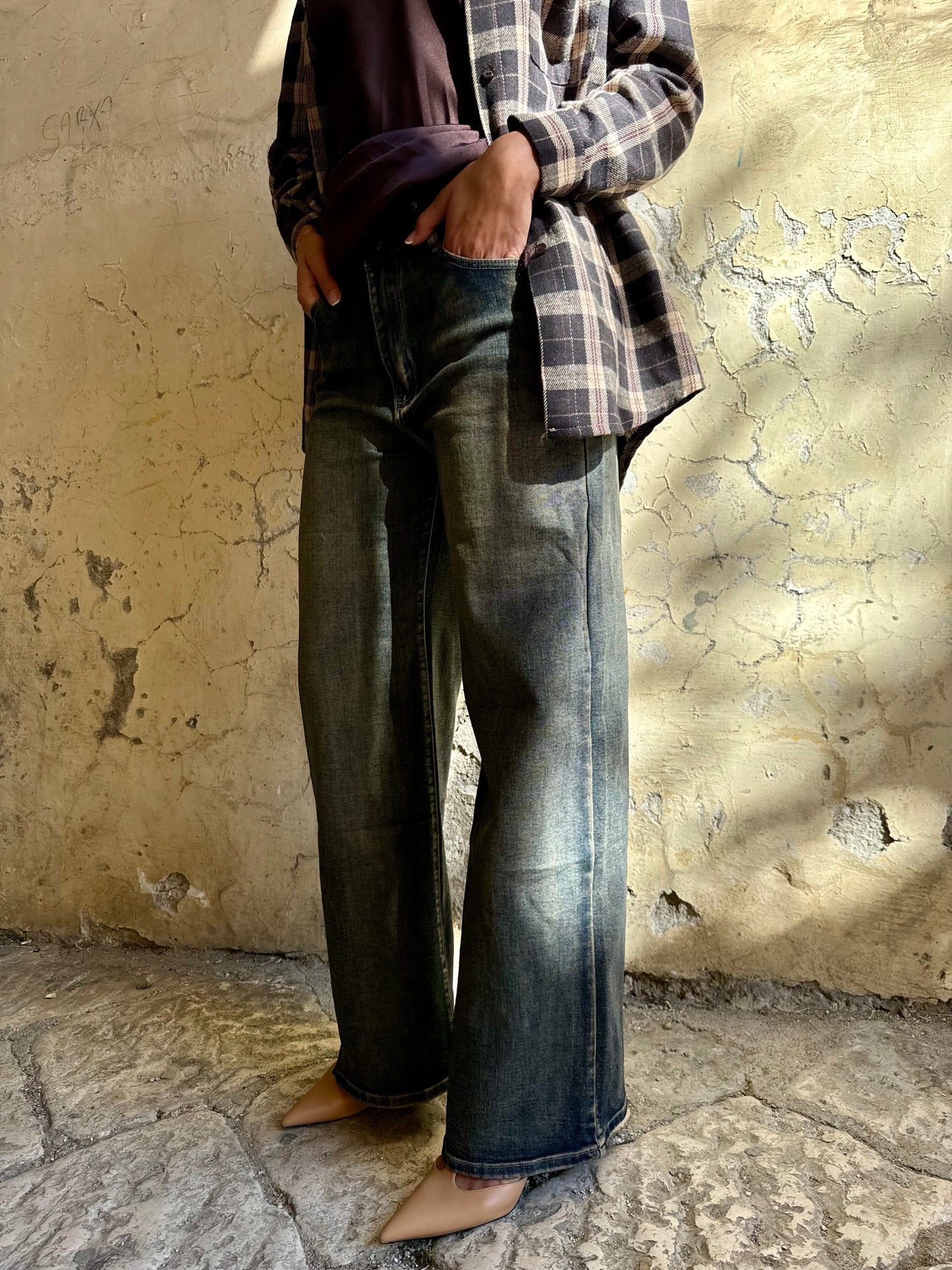 JEANS WIDE LEG SABBIA