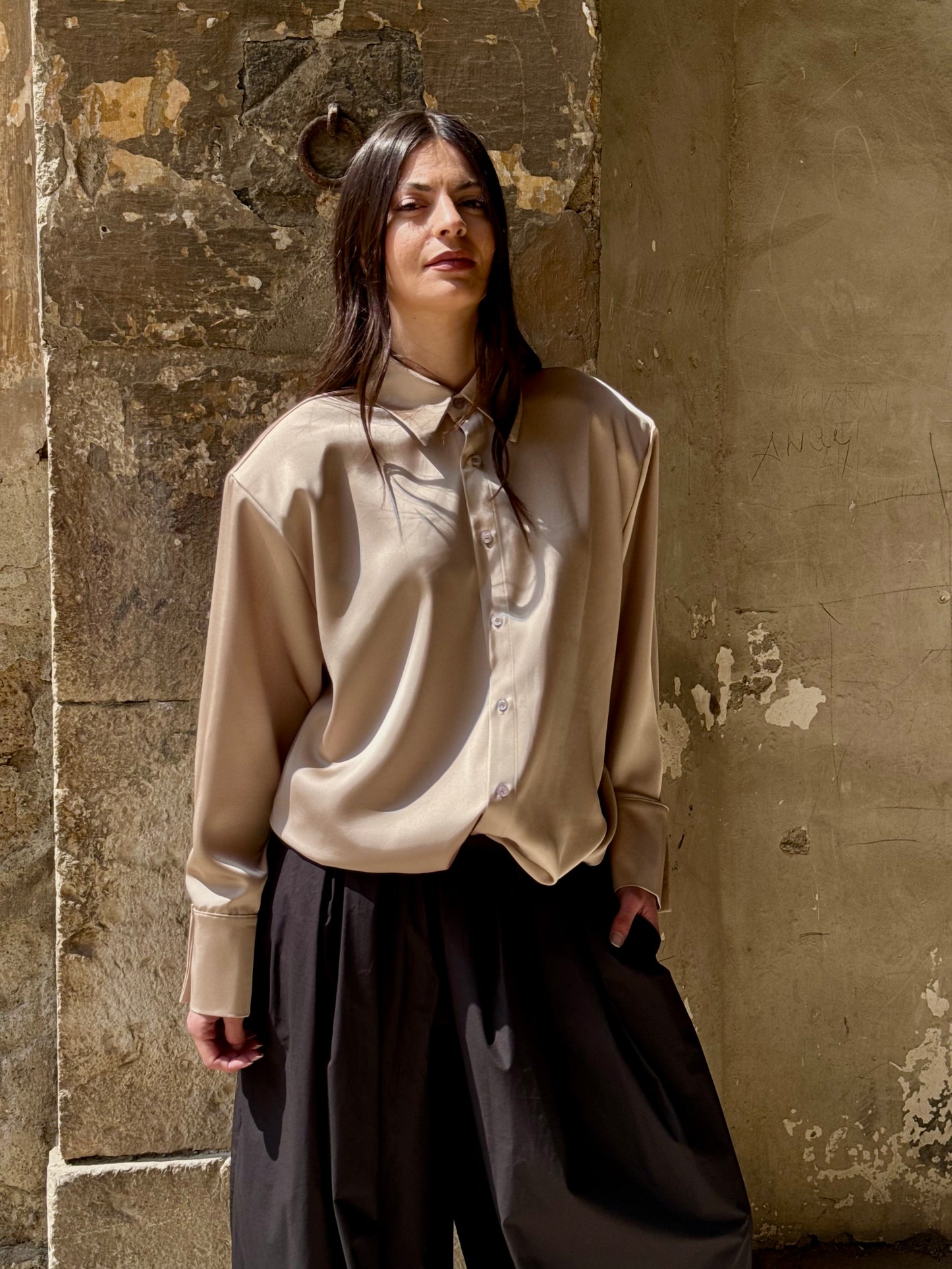 CAMICIA OVER SATIN CHAMPAGNE