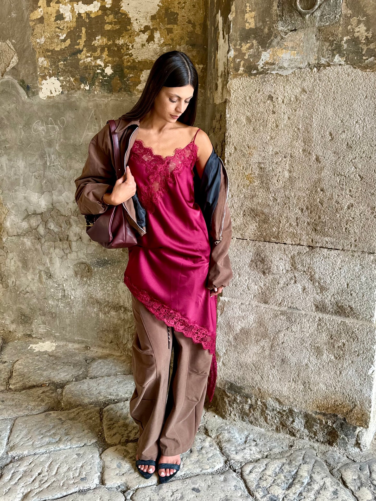 SATIN BURGUNDY DRESS