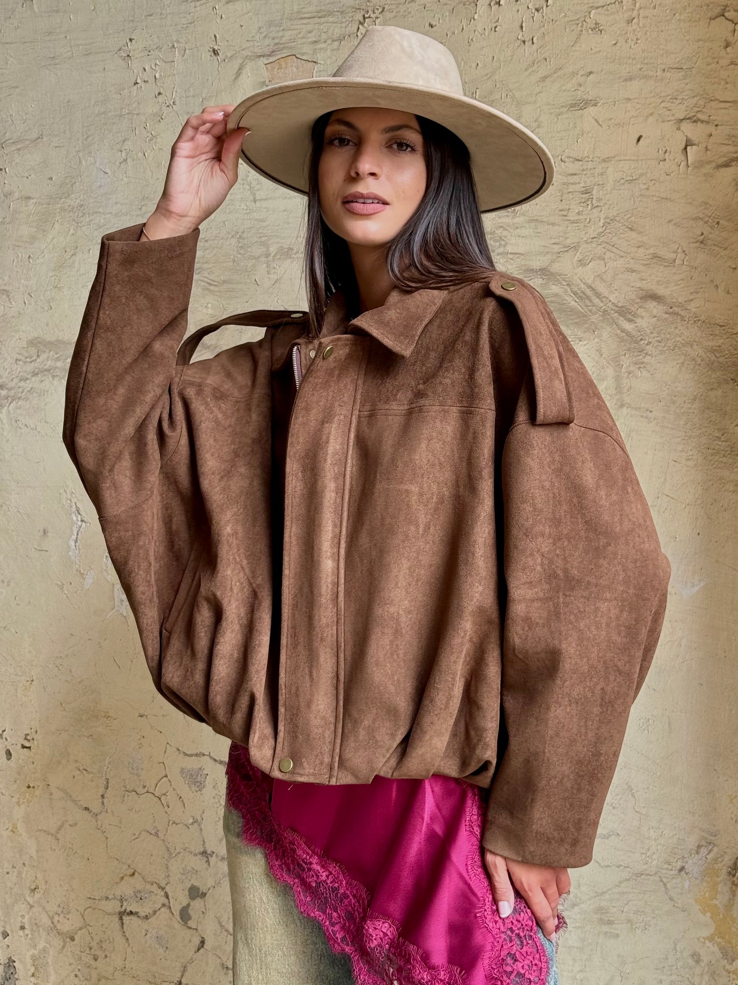 Bomber suede camel