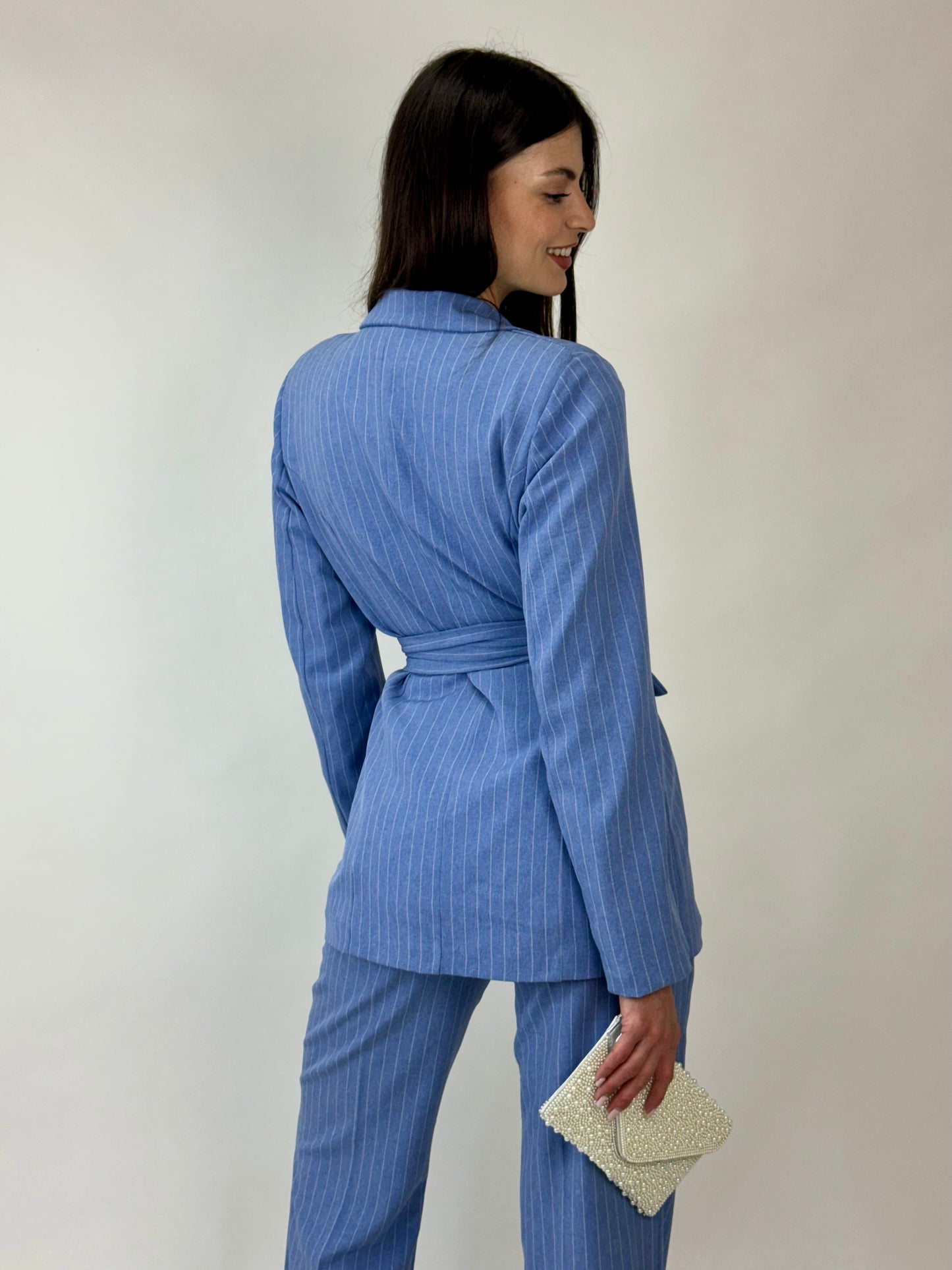 Tailleur Best azzurro gessato