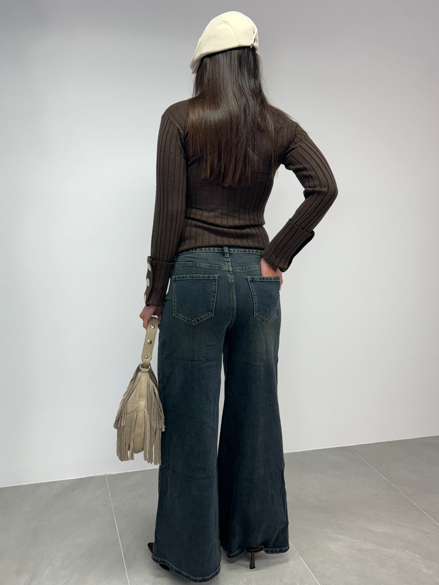 JEANS WIDE LEG SABBIA SCURO