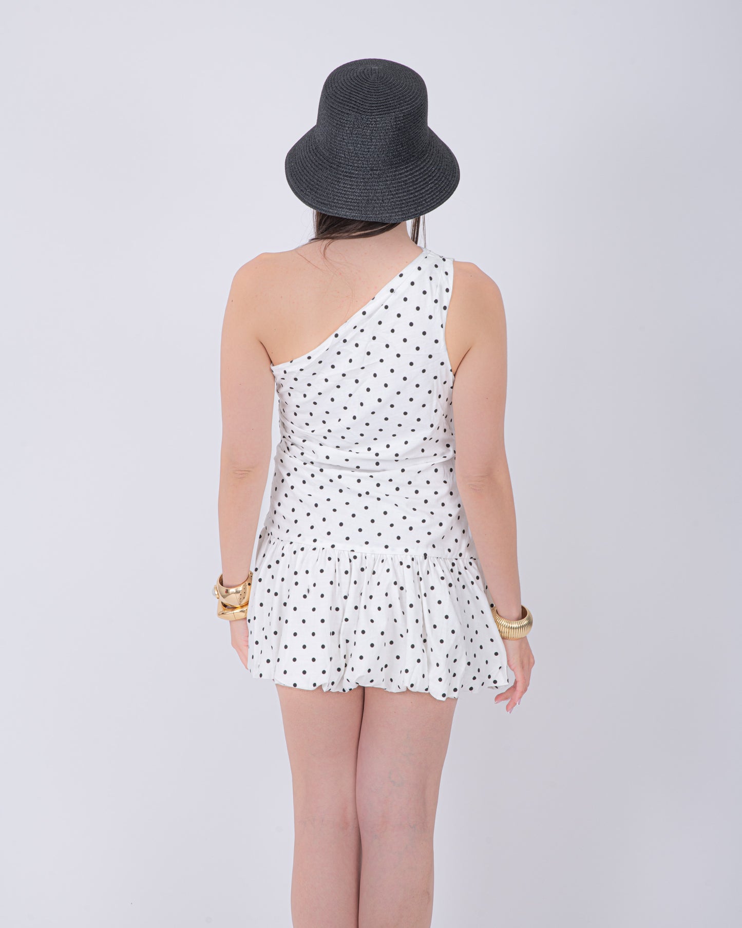 ABITO MONOSPALLA POIS BIANCO