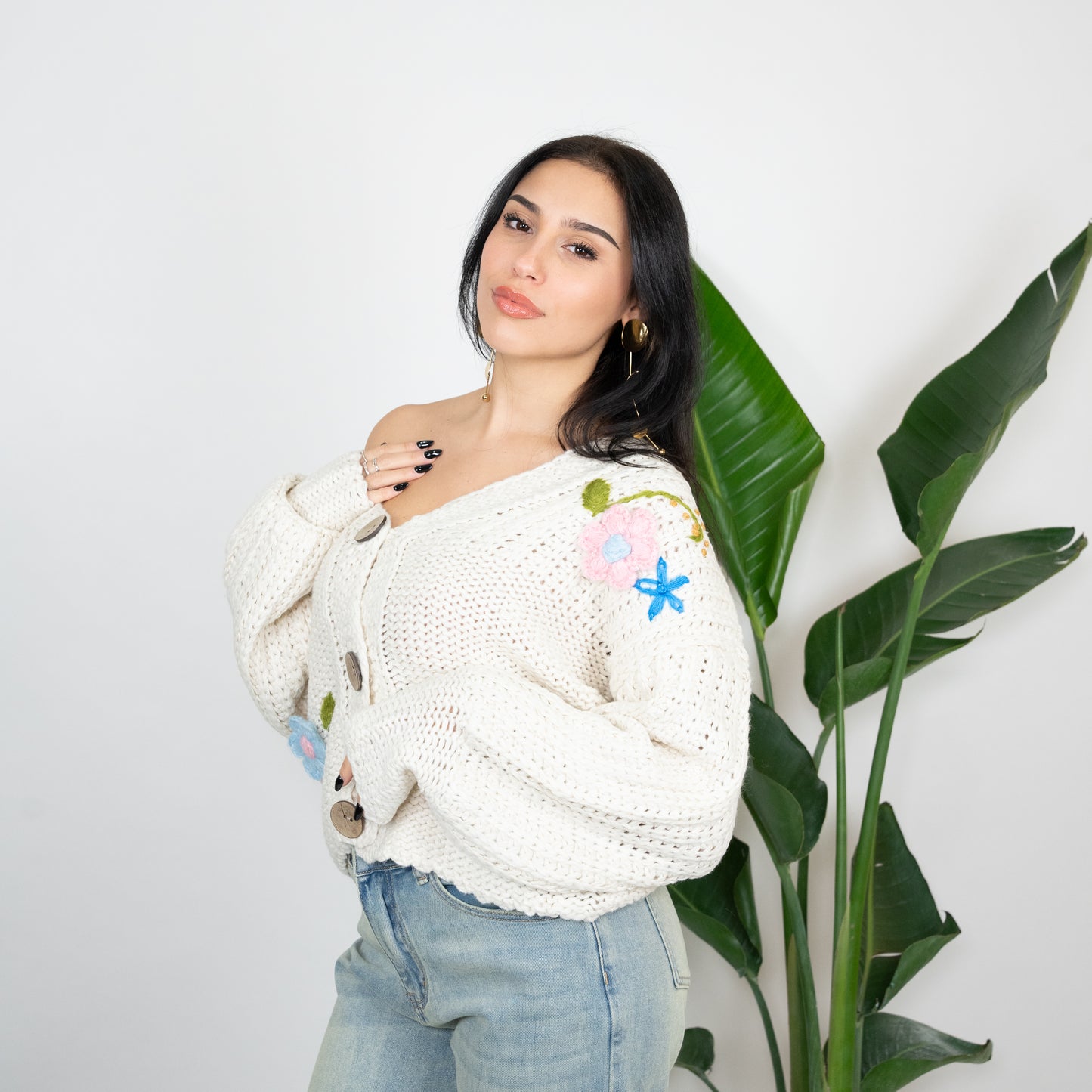 CARDIGAN FIORI A RILIEVO