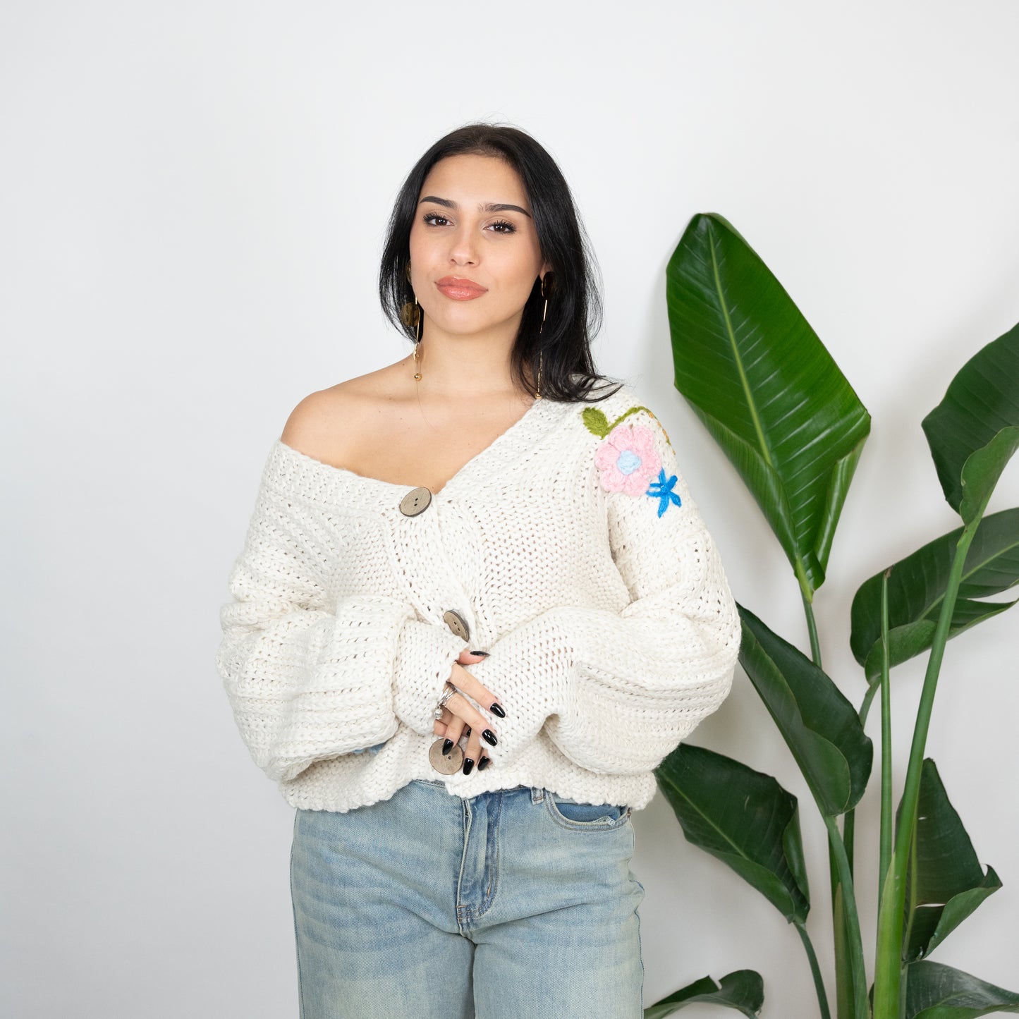 CARDIGAN FIORI A RILIEVO