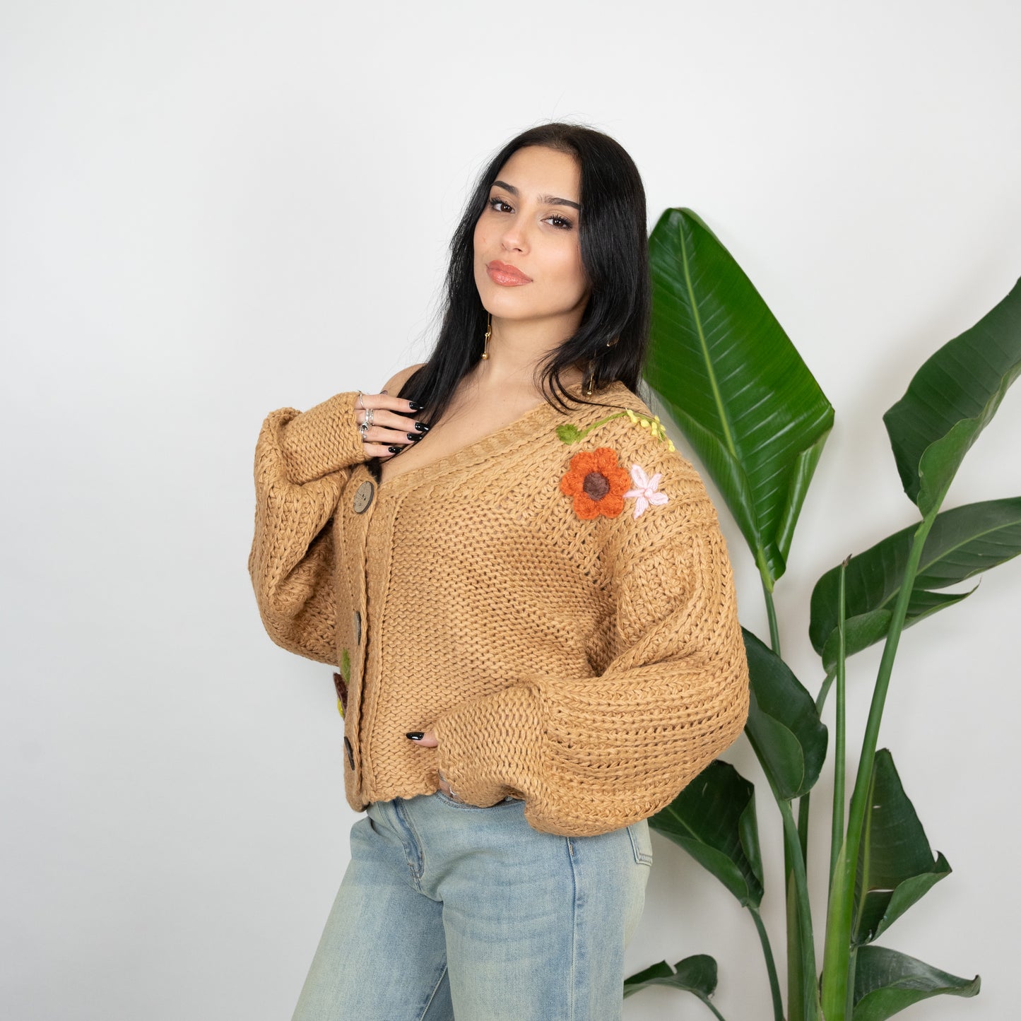 CARDIGAN FIORI A RILIEVO