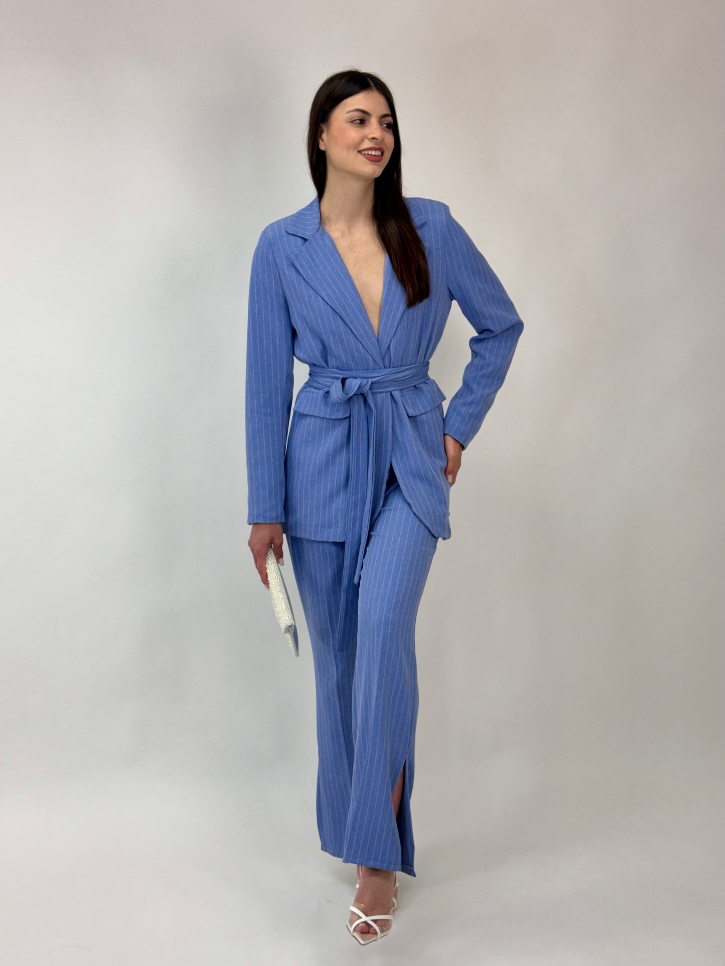 Tailleur Best azzurro gessato