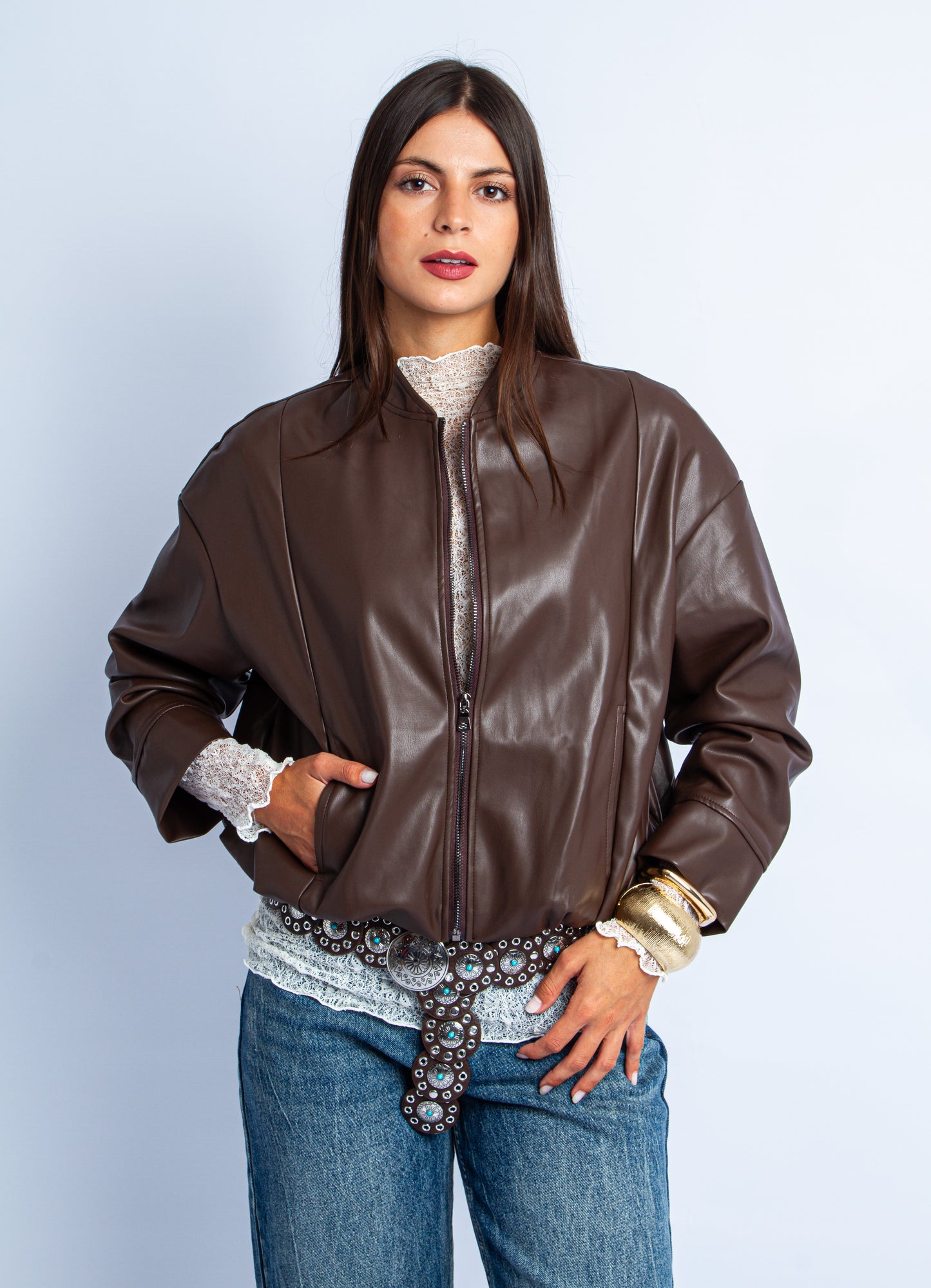 GIACCA PELLE BROWN