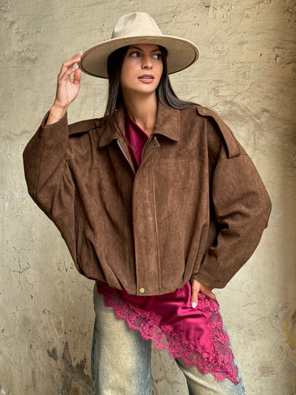 Bomber suede camel
