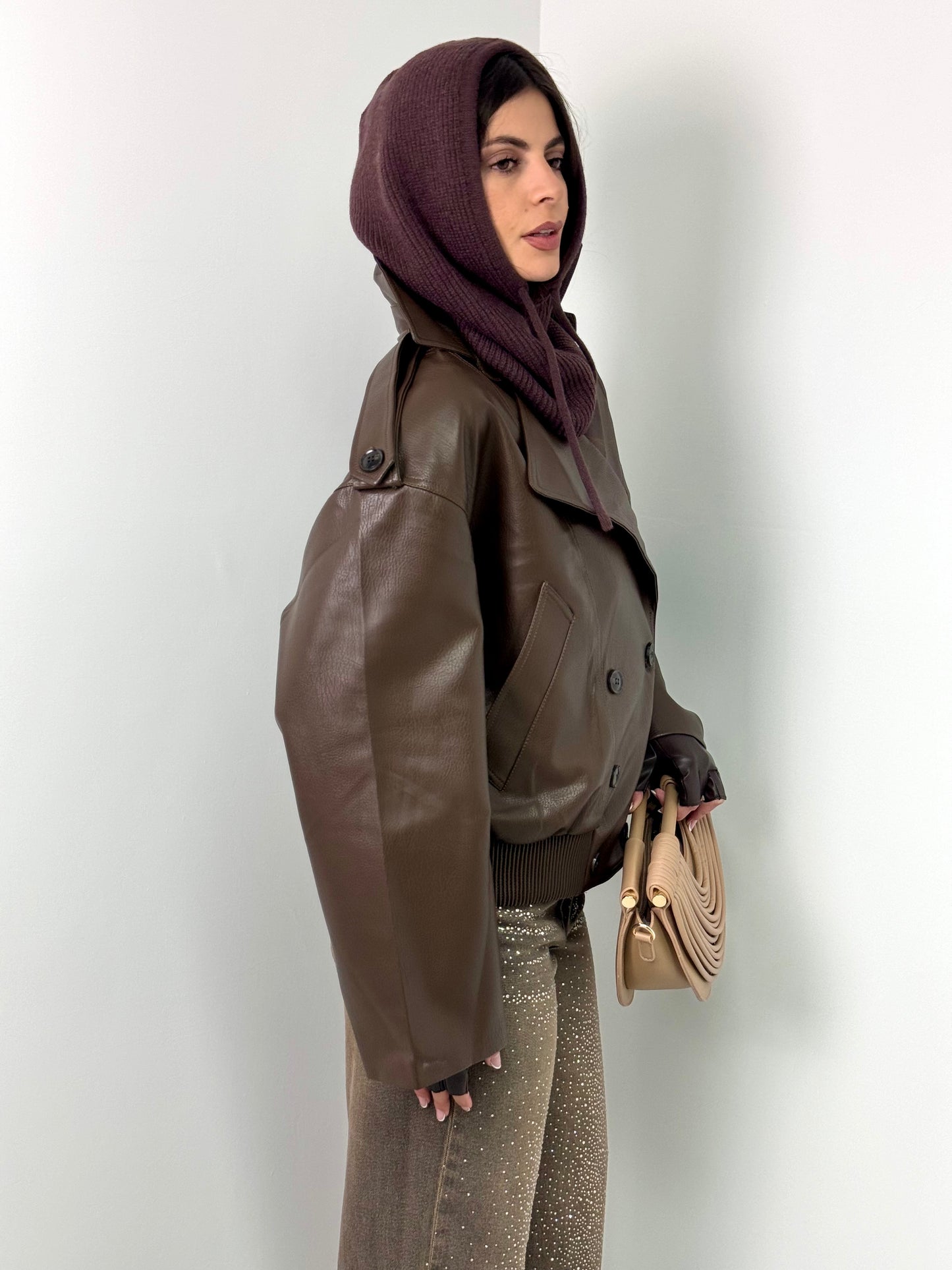 Bomber choco leather