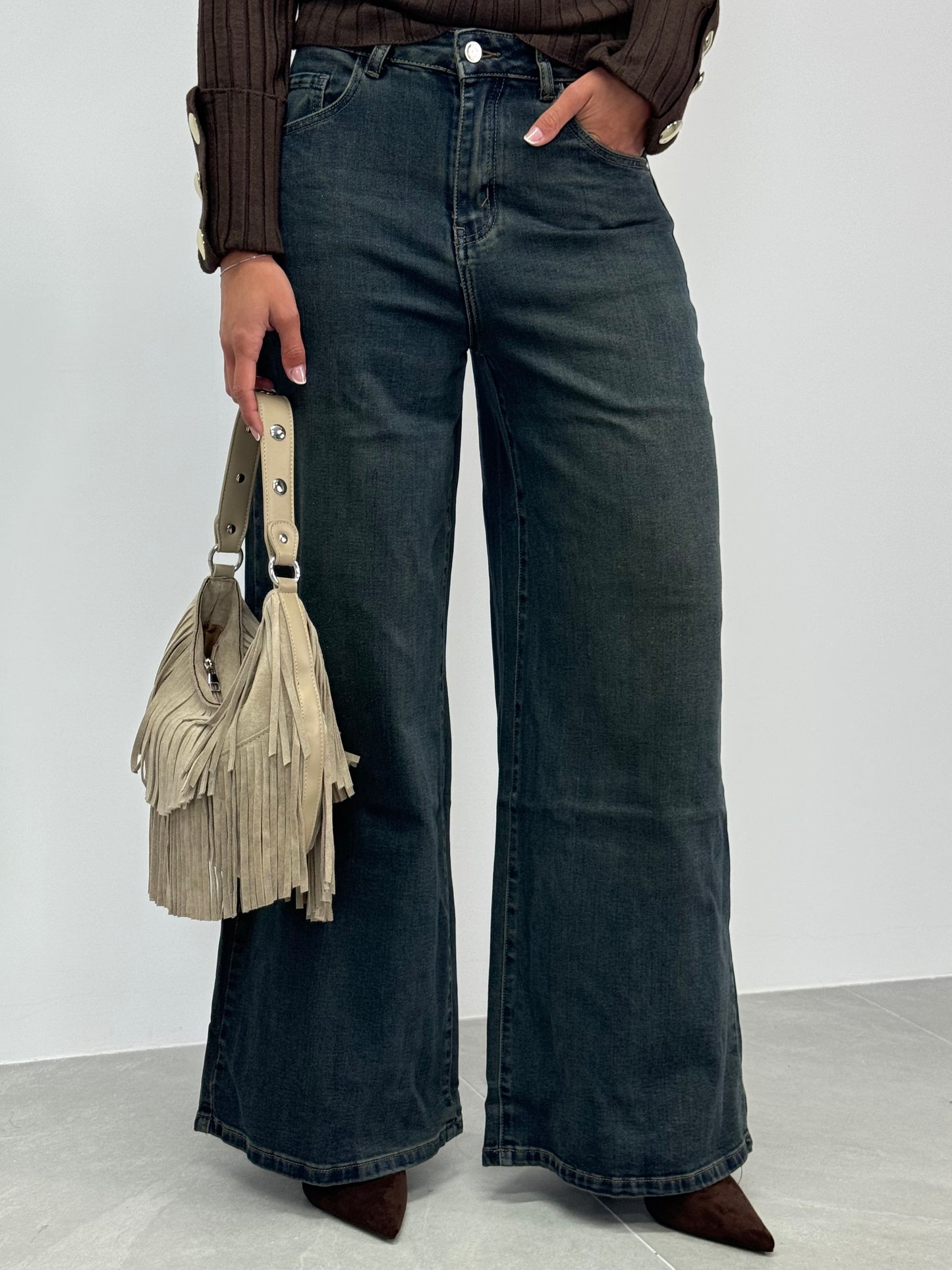 JEANS WIDE LEG SABBIA SCURO