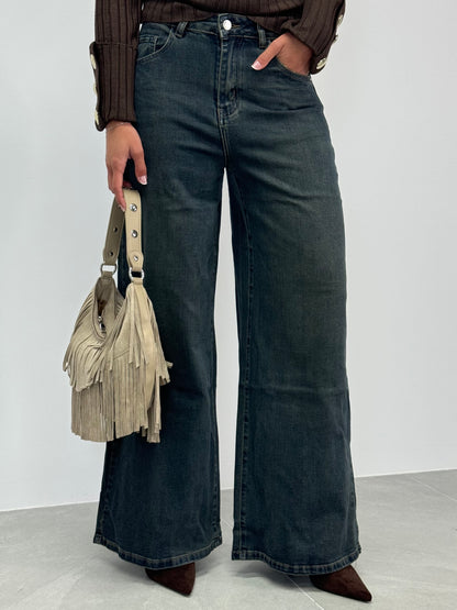 JEANS WIDE LEG SABBIA SCURO
