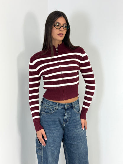 MAGLIA CROP RIGHE ZIP