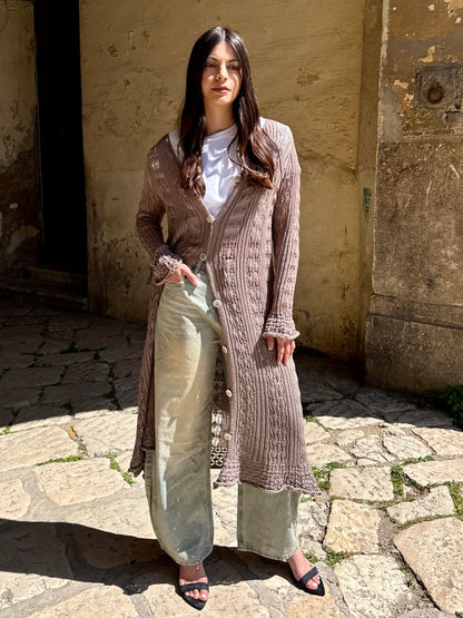 CARDIGAN FILO LAVORATO FANGO