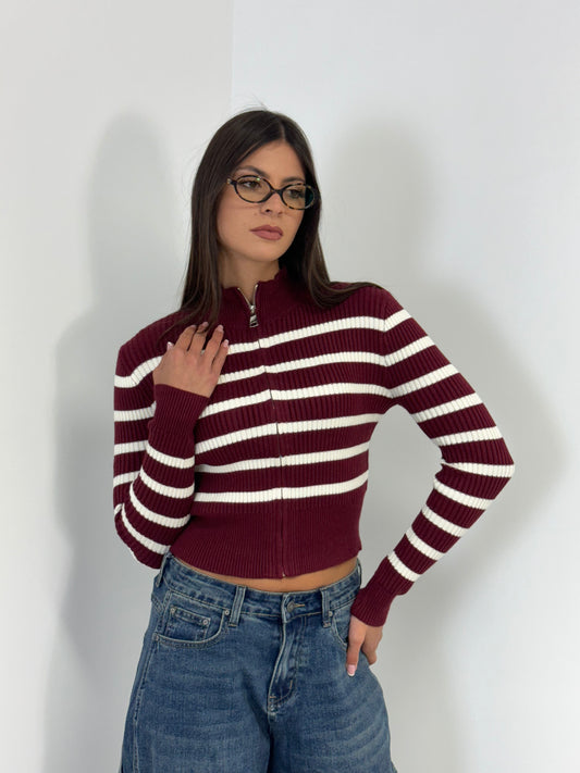 MAGLIA CROP RIGHE ZIP