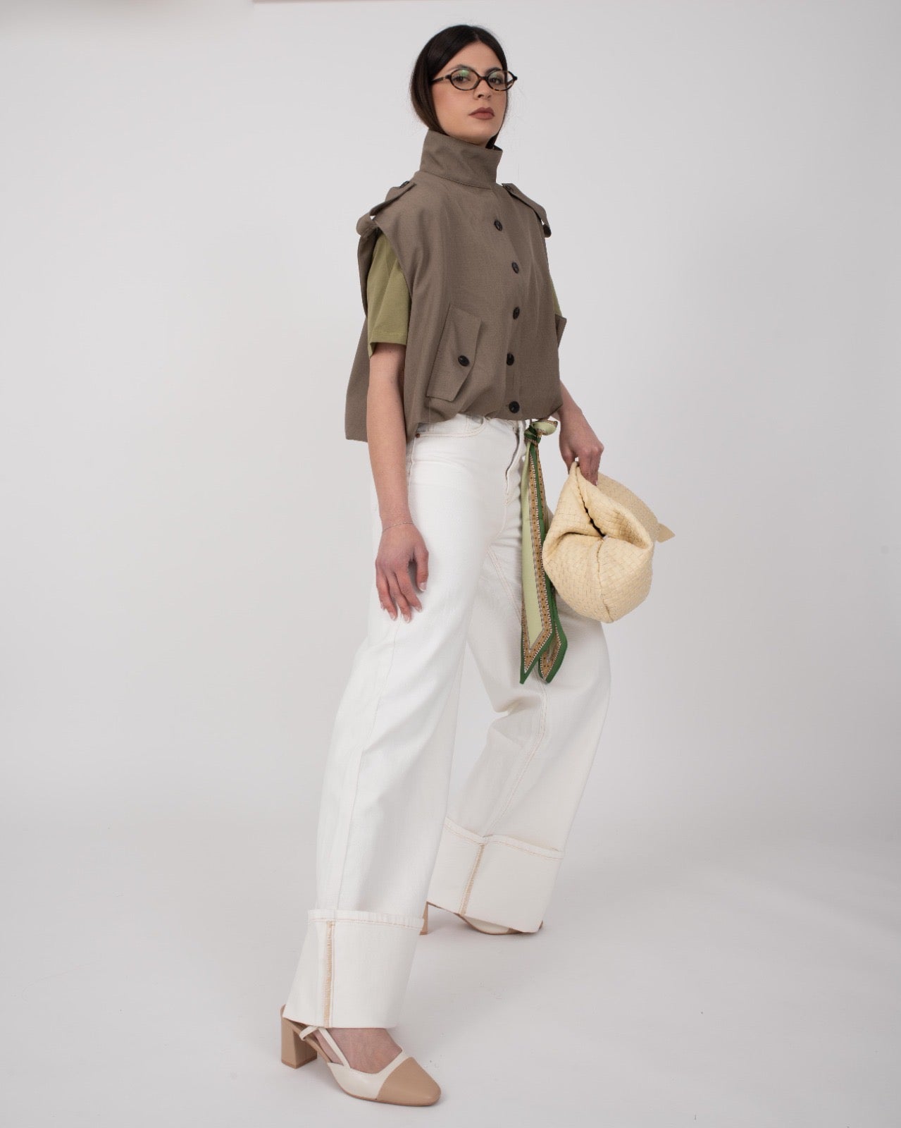 JEANS PIEGA DENIM BIANCO