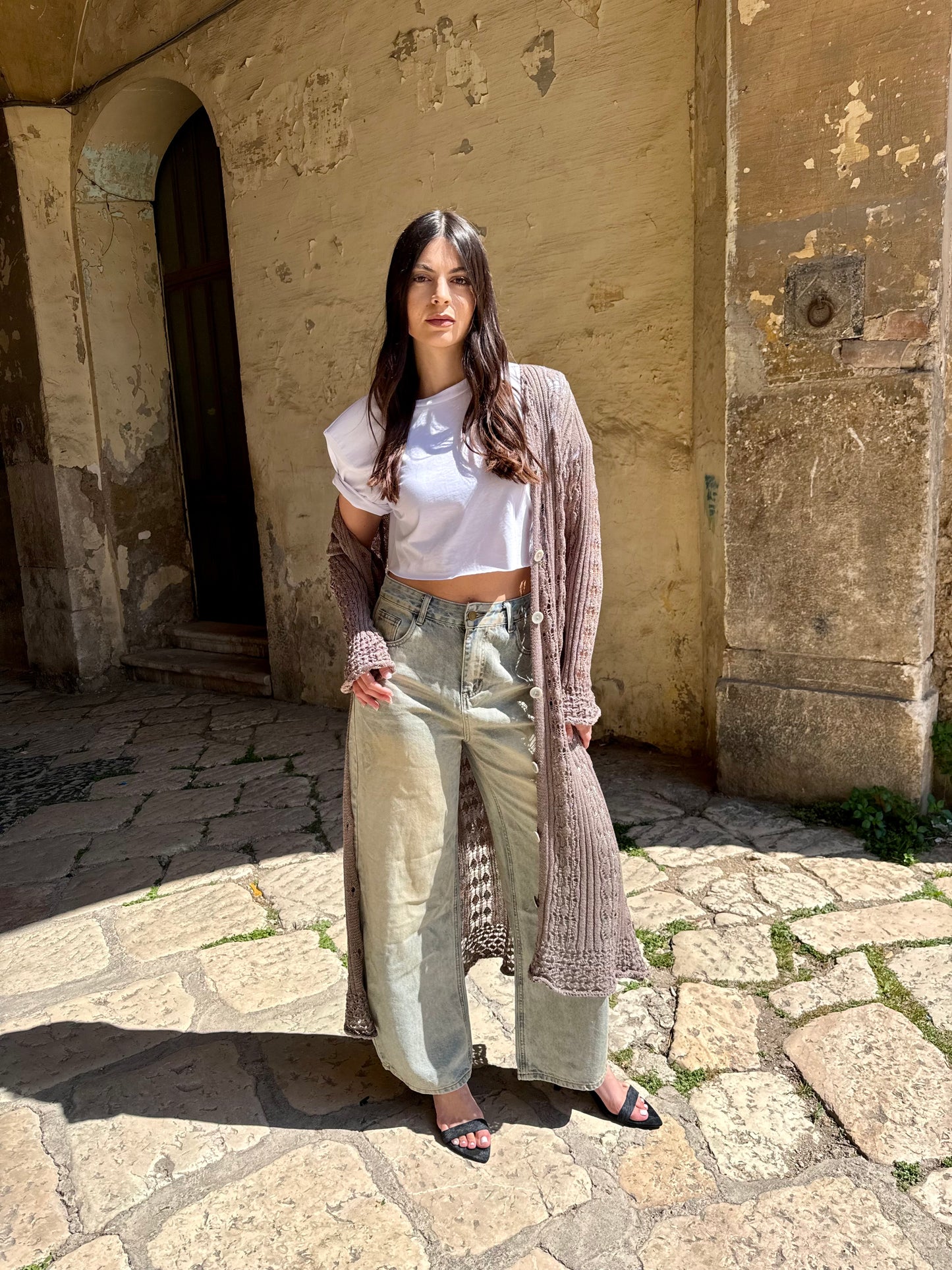 CARDIGAN FILO LAVORATO FANGO