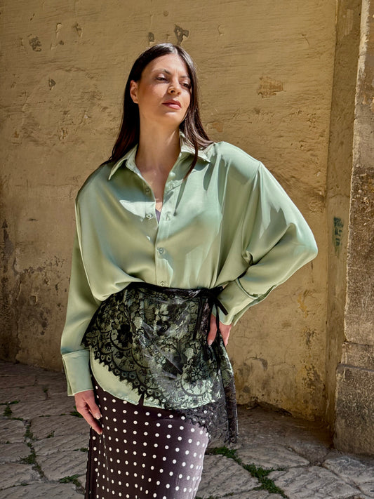 CAMICIA OVER SATIN VERDE TEA