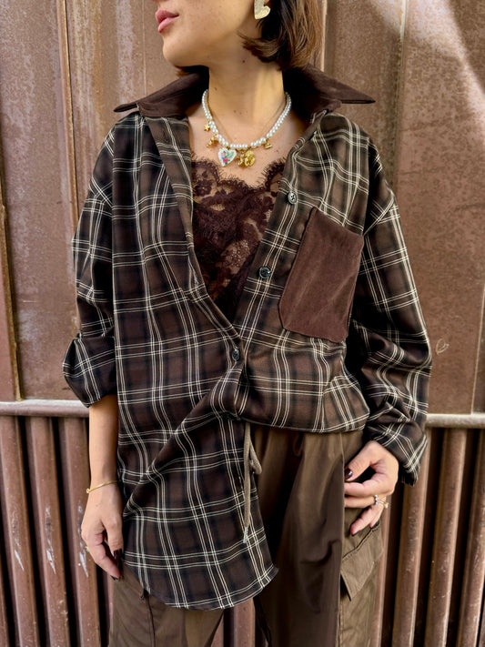 CAMICIA TARTAN SUEDE CHOCO