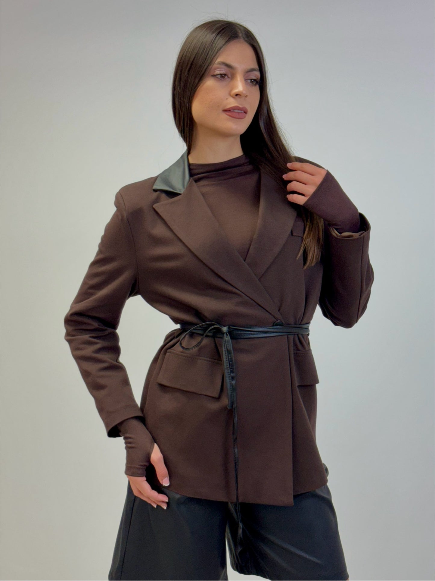 Giacca collo pelle brown