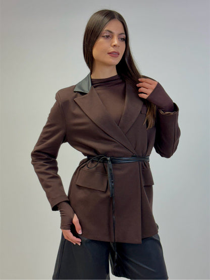 Giacca collo pelle brown