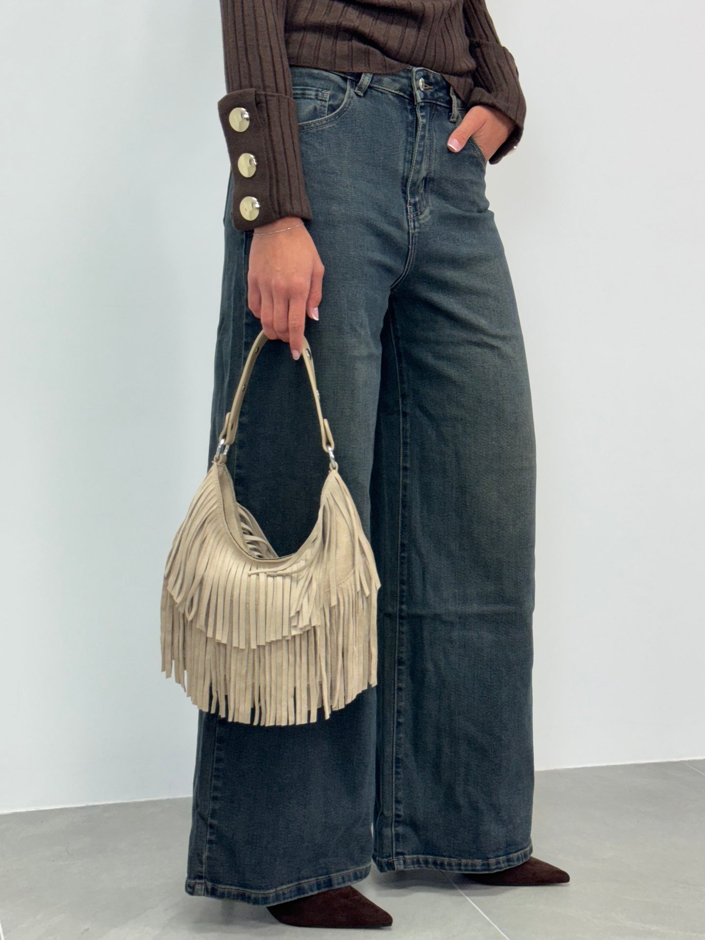 JEANS WIDE LEG SABBIA SCURO