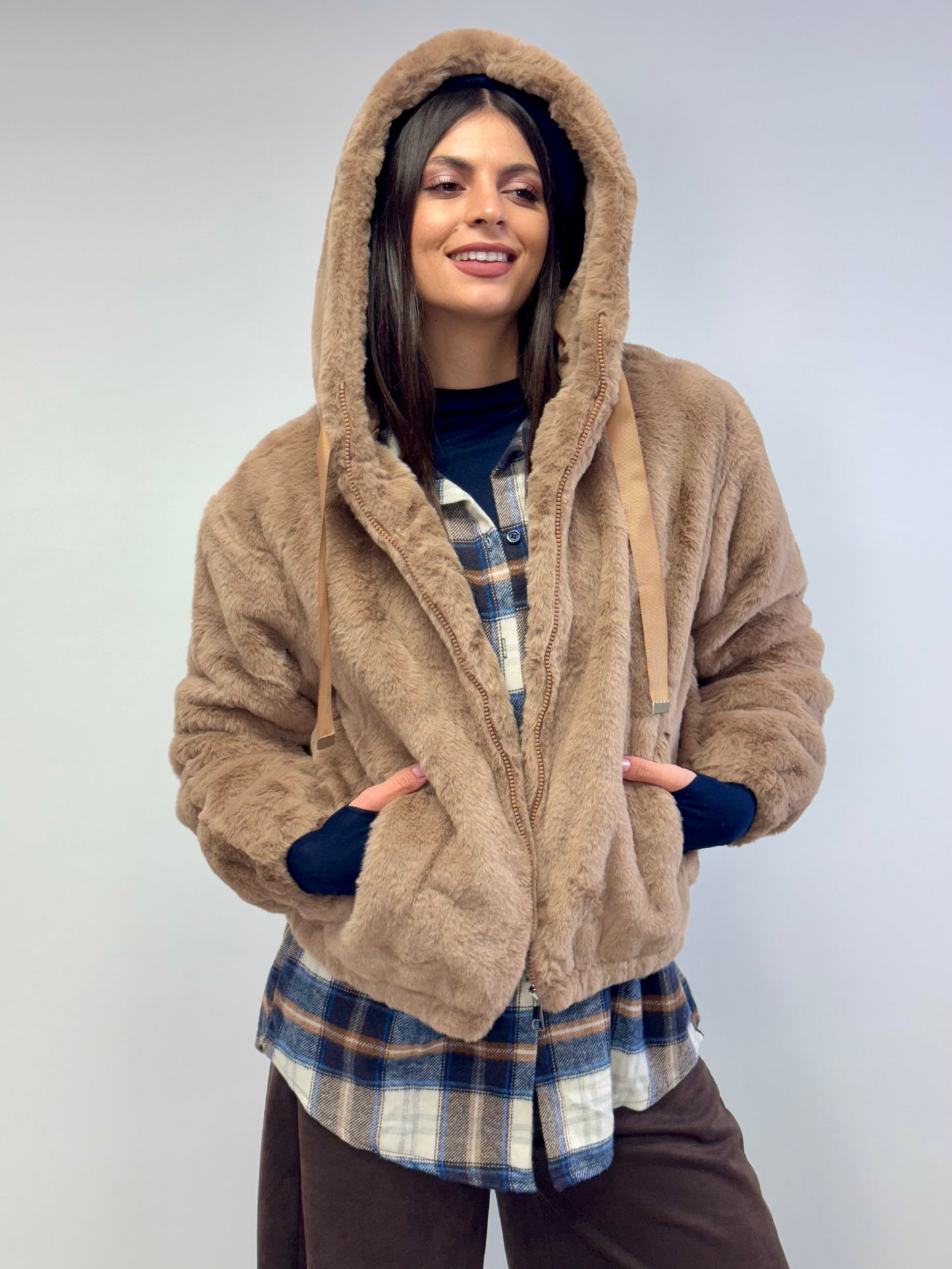 Eco pelliccia bomber caramel