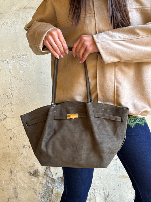 BORSA UNICA TAUPE VERDE