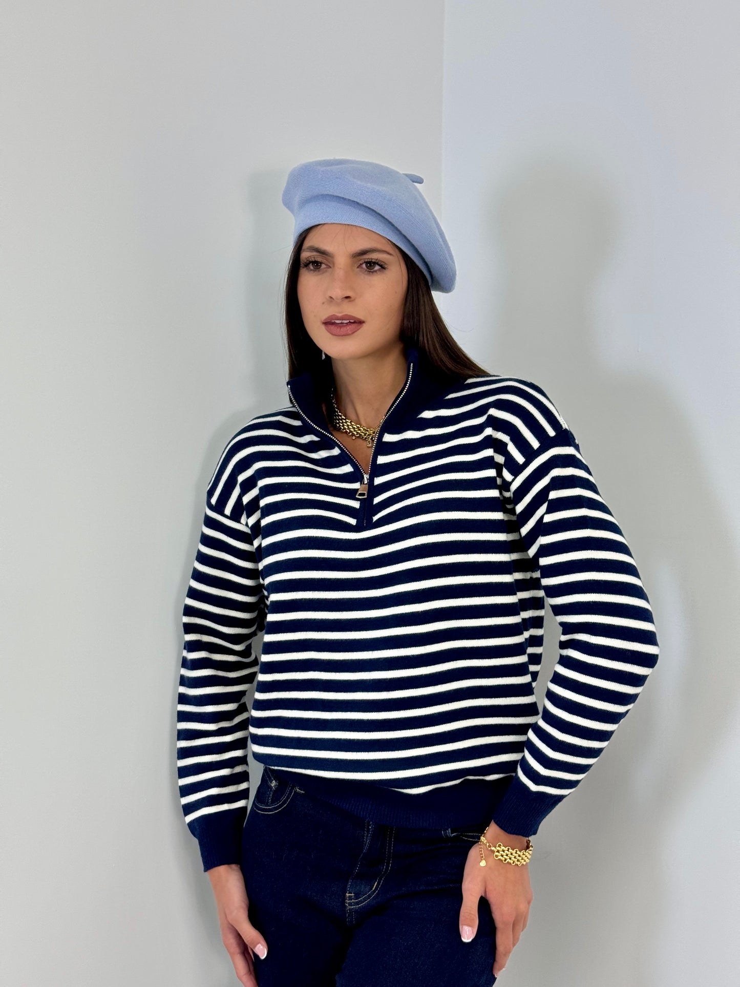 MAGLIA RIGHE MEZZA ZIP