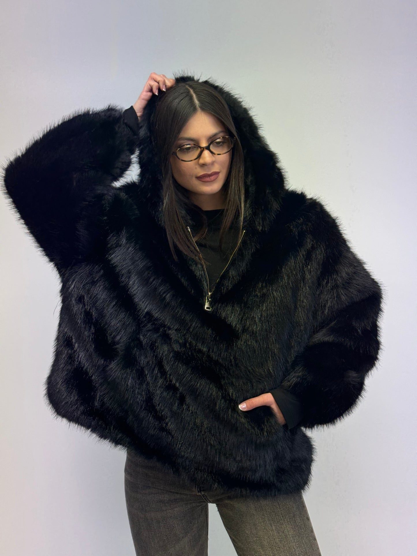 Felpa pelliccia over nero