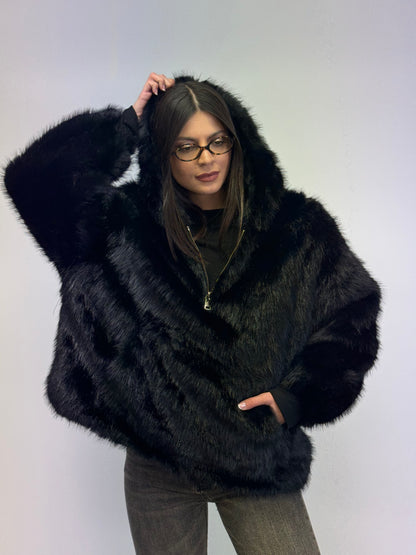 Felpa pelliccia over nero