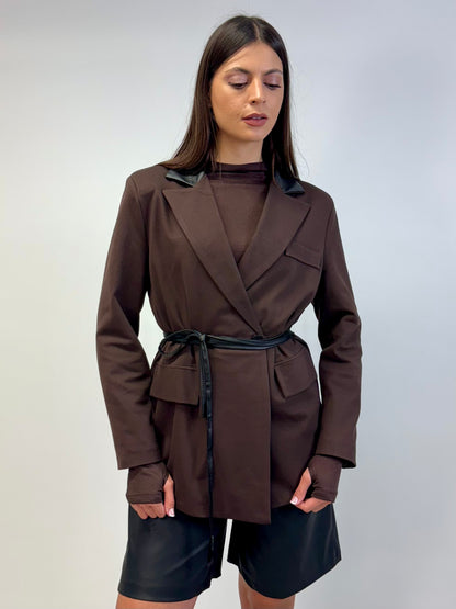 Giacca collo pelle brown