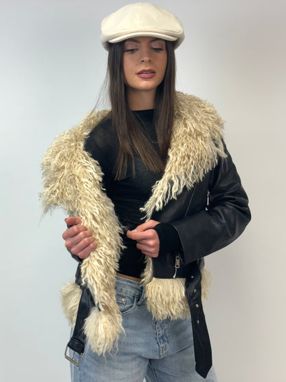 Chiodo simil pelle e pelliccia nero