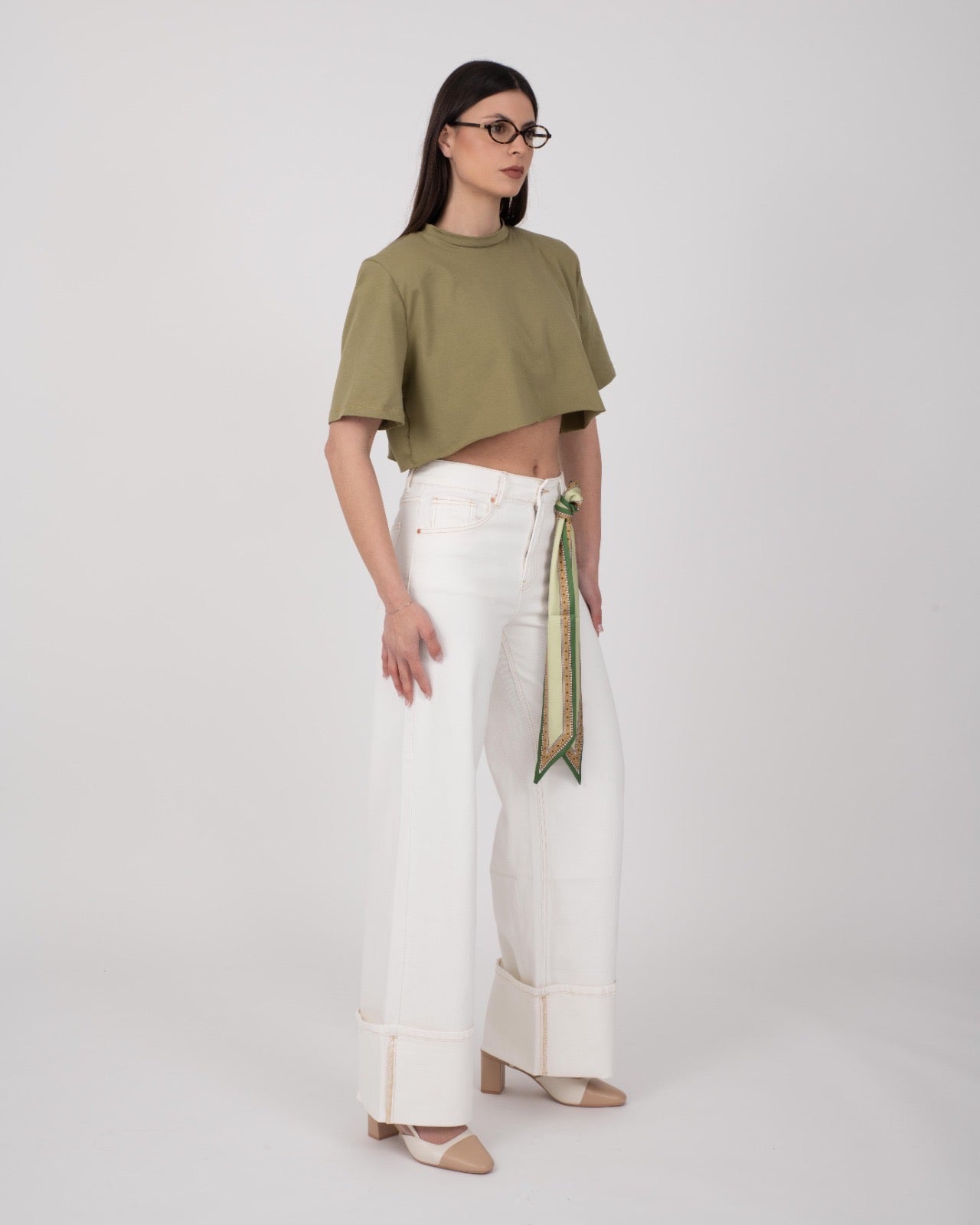 JEANS PIEGA DENIM BIANCO