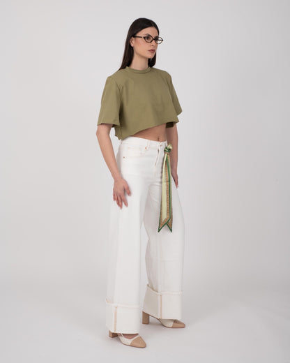 JEANS PIEGA DENIM BIANCO