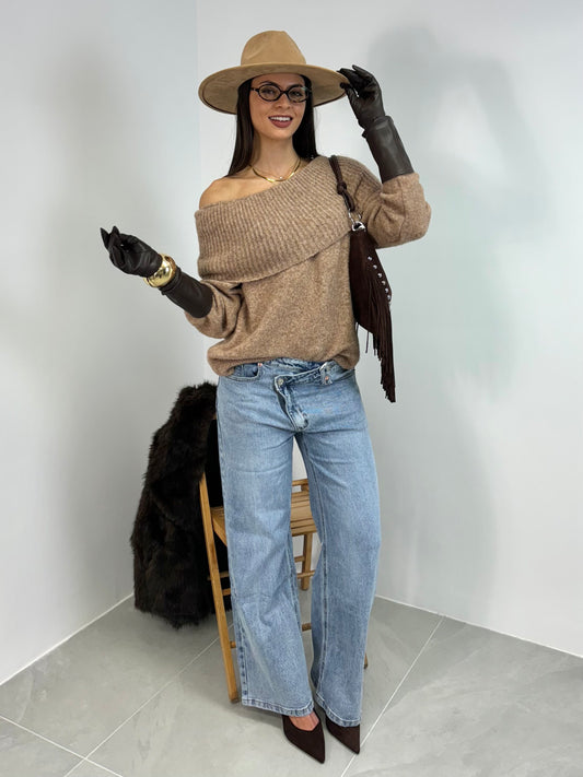 JEANS WIDE LEG ASIMMETRICO CHIARO