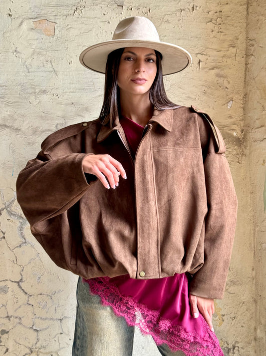 Bomber suede camel