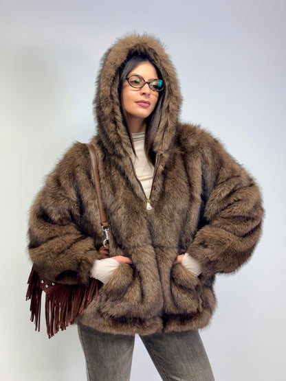 Felpa pelliccia over choco