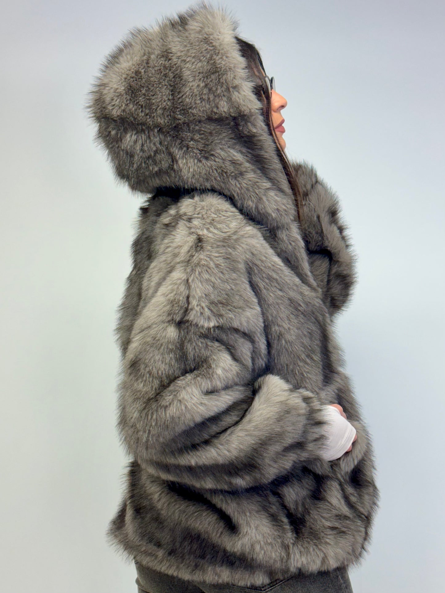 Felpa pelliccia over grigio