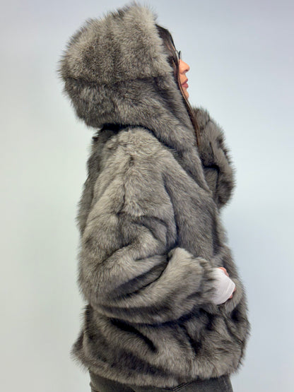 Felpa pelliccia over grigio