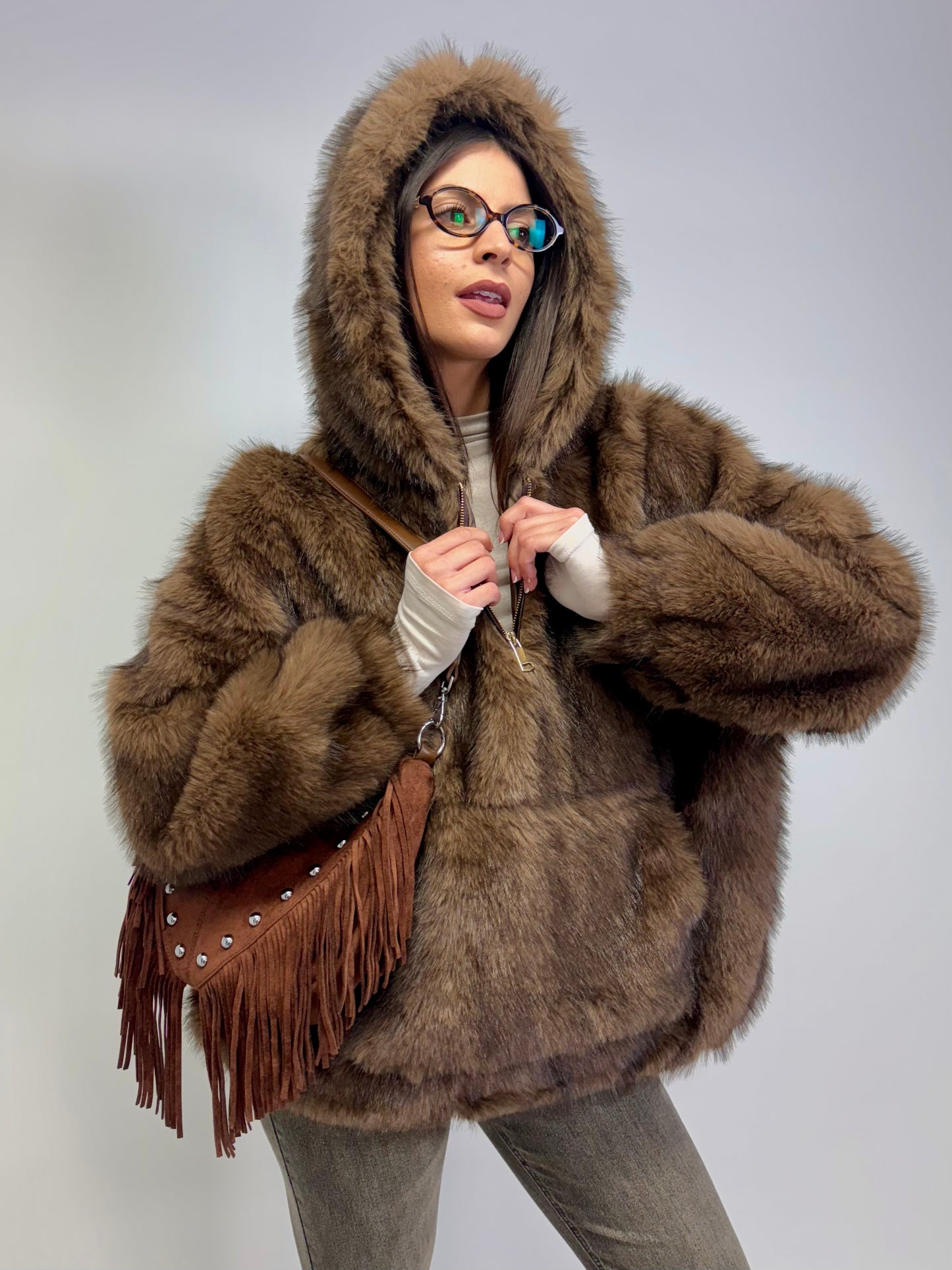 Felpa pelliccia over choco