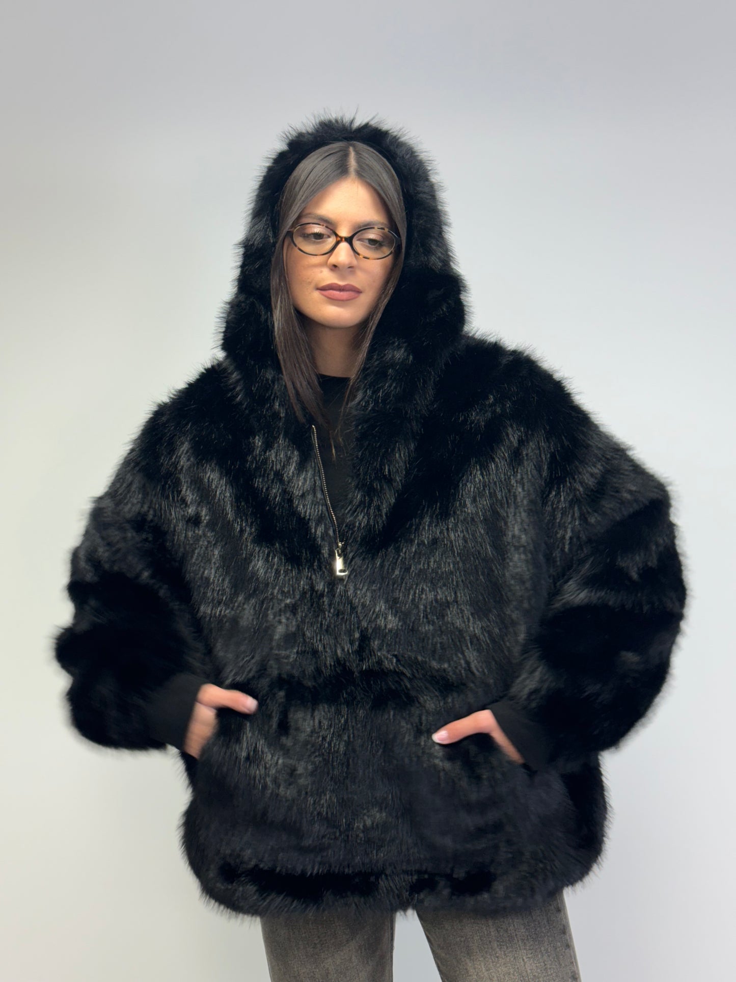 Felpa pelliccia over nero